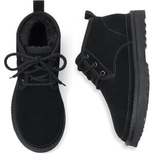 Women's Black Genuine Suede Mini Fur Lined Ankle Boots Short Lace Up Snow Boots